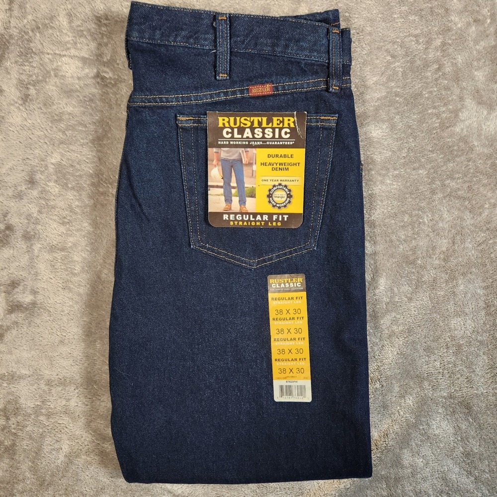 Rustler Classic Jeans Mens 38x30 Blue New Regular Fit Straight Leg Heavyweight